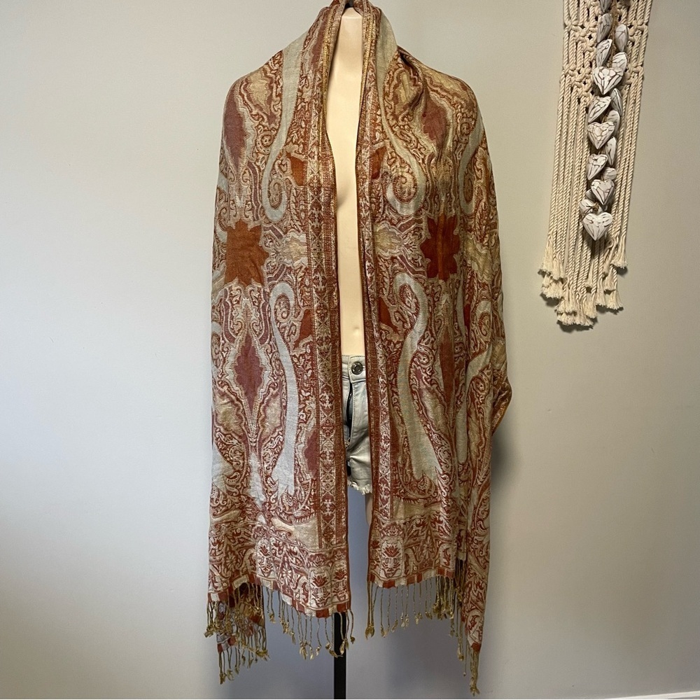 Oversized Boho Pashmina Shawl Blanket Wrap Scarf Paisley Floral Earthy Large